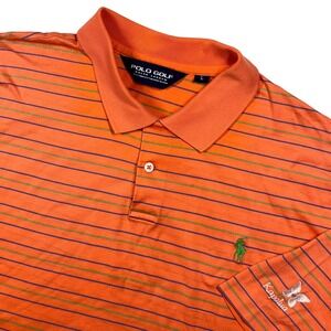 Polo Golf Ralph Lauren Polo Shirt Mens L Orange Striped Pima Cotton Short Sleeve